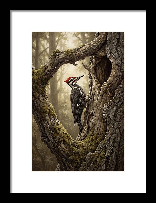Woodpecker On Tree Trunk