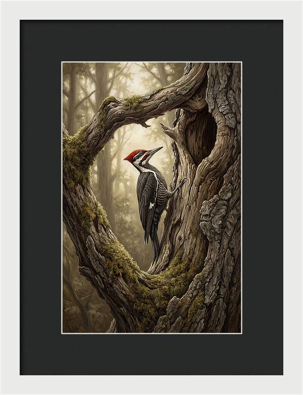 Woodpecker On Tree Trunk