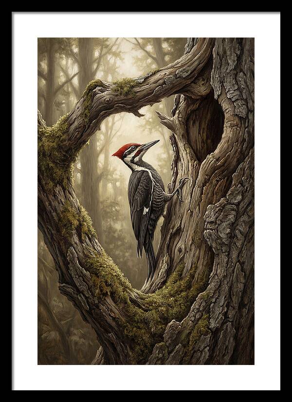 Woodpecker On Tree Trunk
