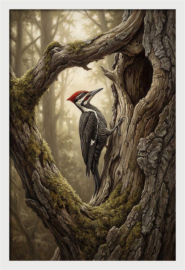 Woodpecker On Tree Trunk