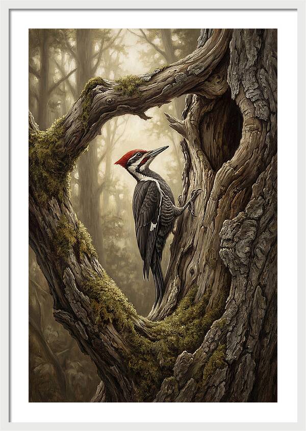 Woodpecker On Tree Trunk