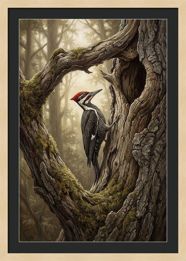 Woodpecker On Tree Trunk