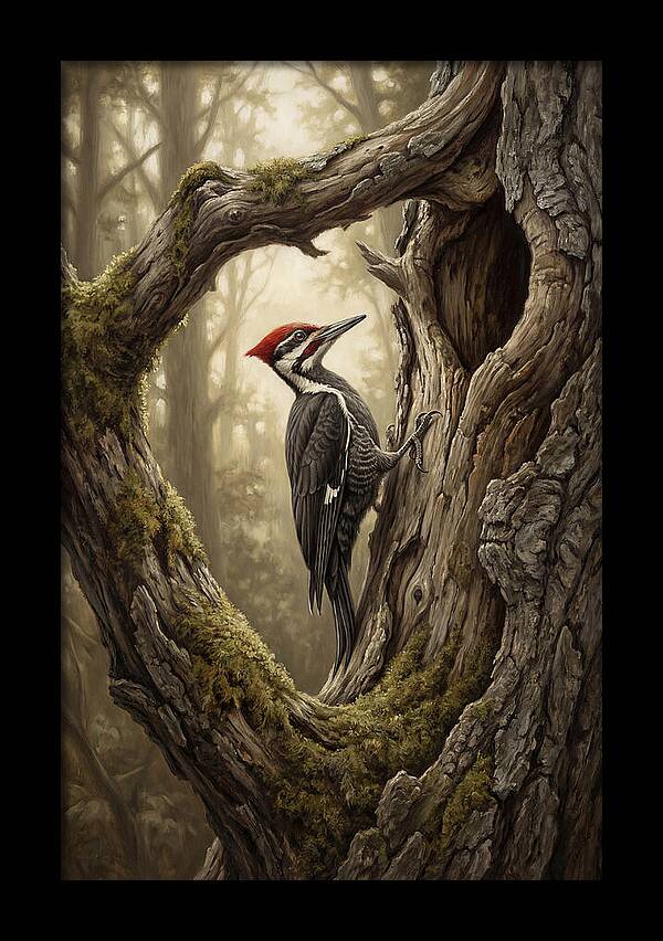 Woodpecker On Tree Trunk