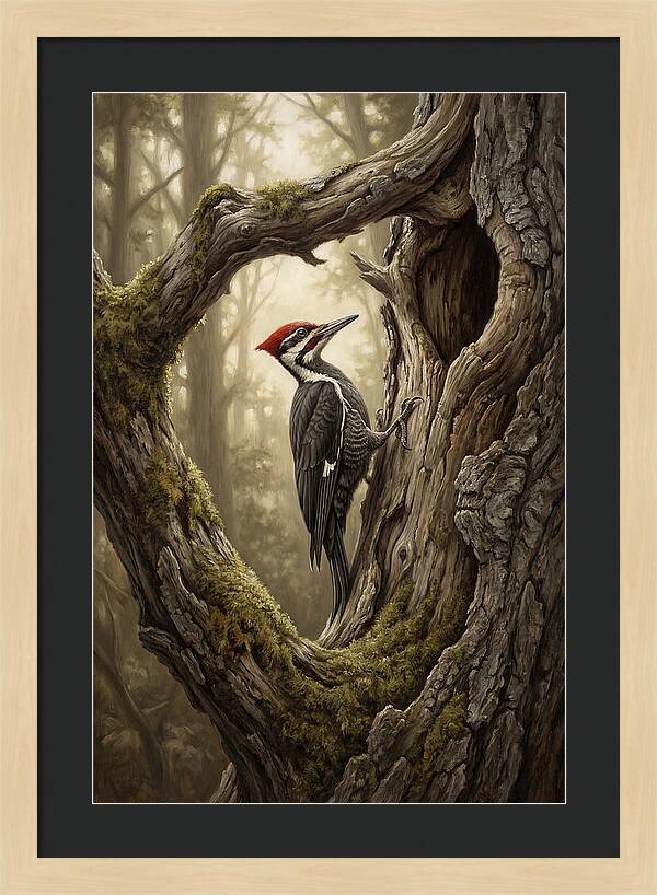 Woodpecker On Tree Trunk