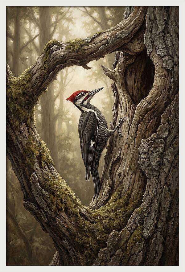 Woodpecker On Tree Trunk
