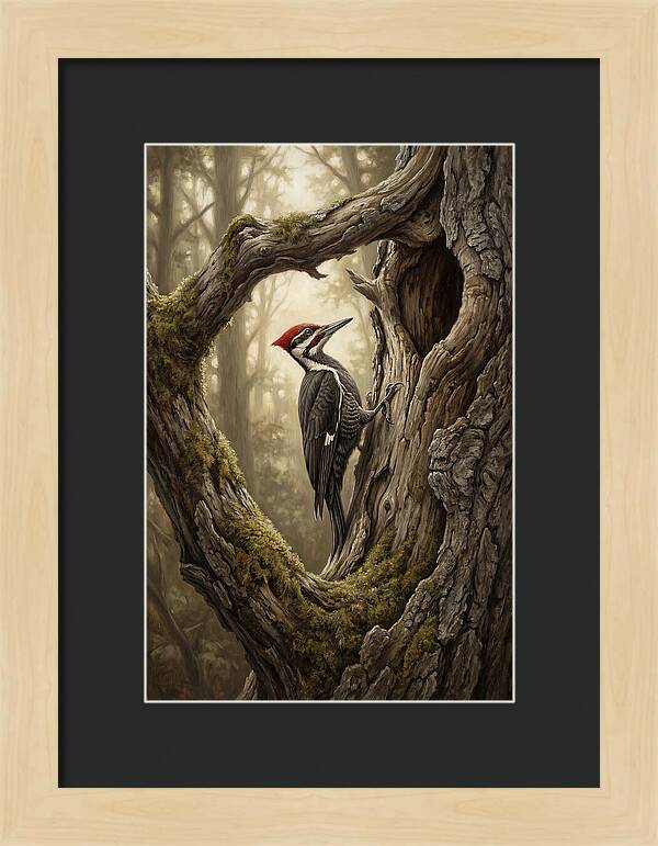 Woodpecker On Tree Trunk