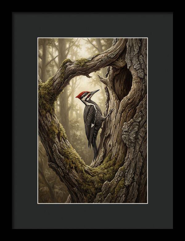 Woodpecker On Tree Trunk