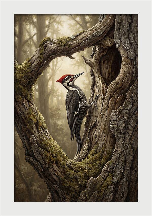 Woodpecker On Tree Trunk