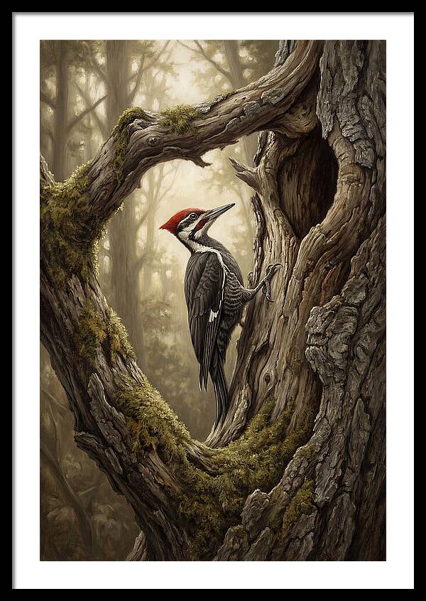 Woodpecker On Tree Trunk