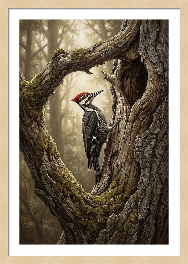 Woodpecker On Tree Trunk