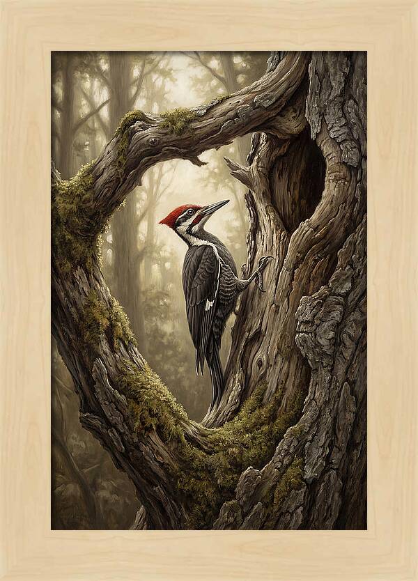 Woodpecker On Tree Trunk