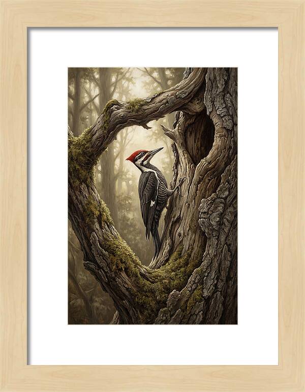 Woodpecker On Tree Trunk
