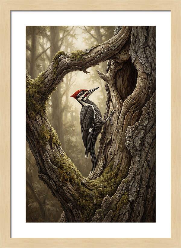 Woodpecker On Tree Trunk