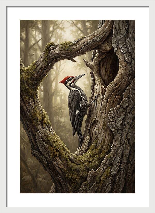 Woodpecker On Tree Trunk