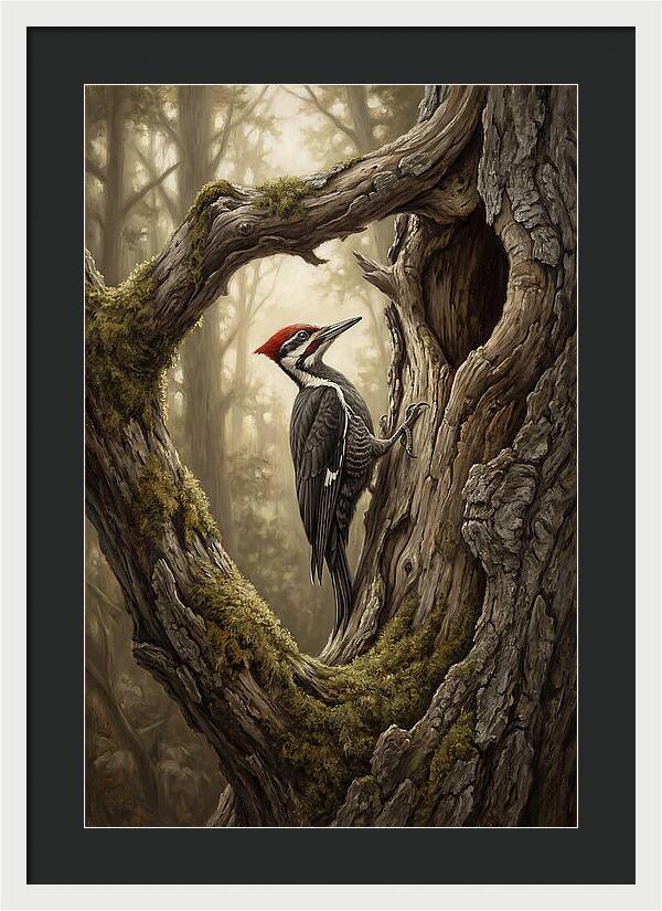 Woodpecker On Tree Trunk