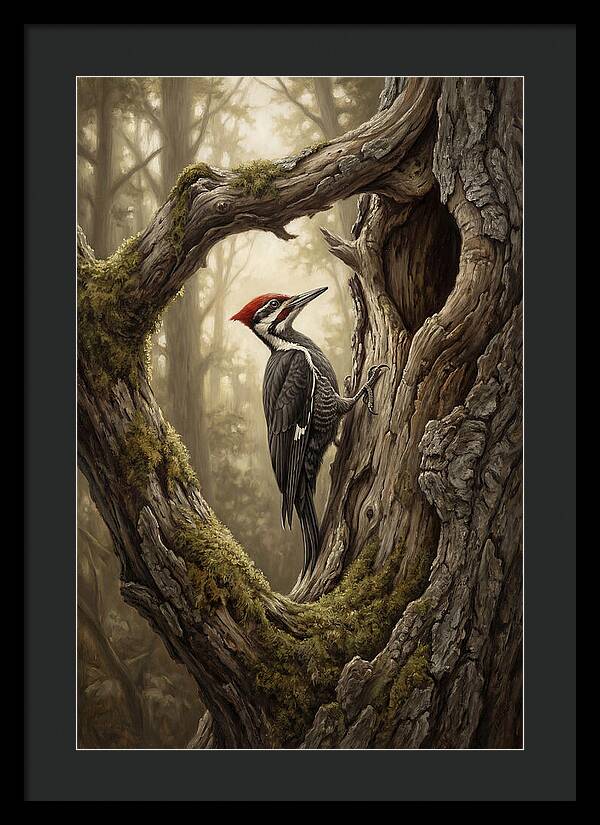 Woodpecker On Tree Trunk