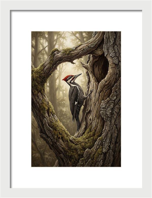 Woodpecker On Tree Trunk