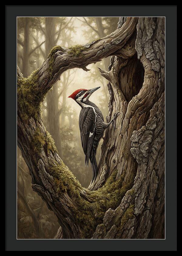 Woodpecker On Tree Trunk