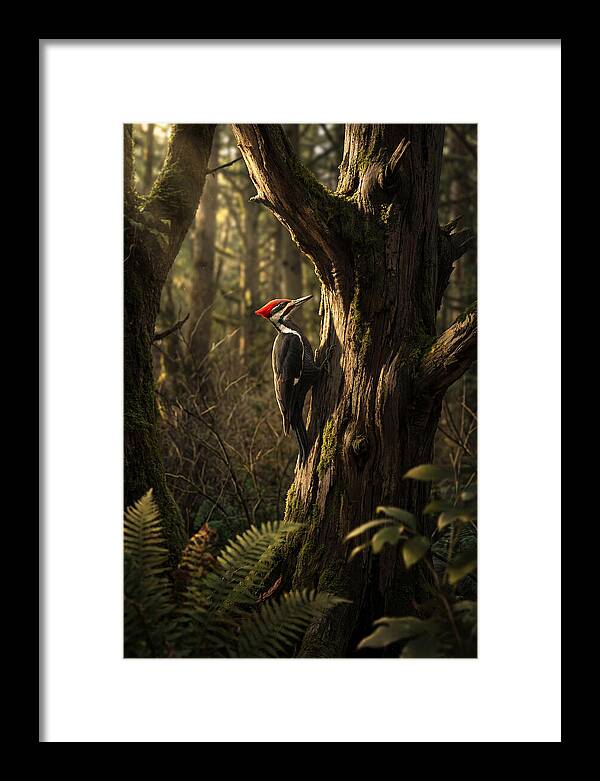 Woodpecker On Tree Trunk
