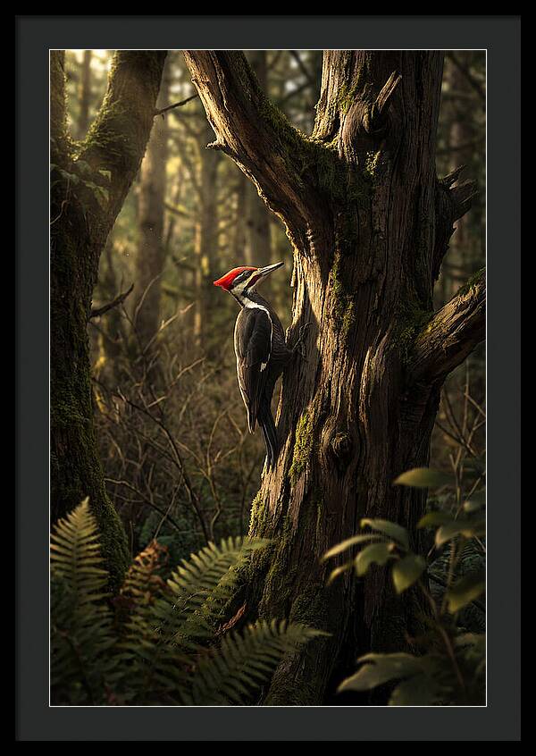 Woodpecker On Tree Trunk