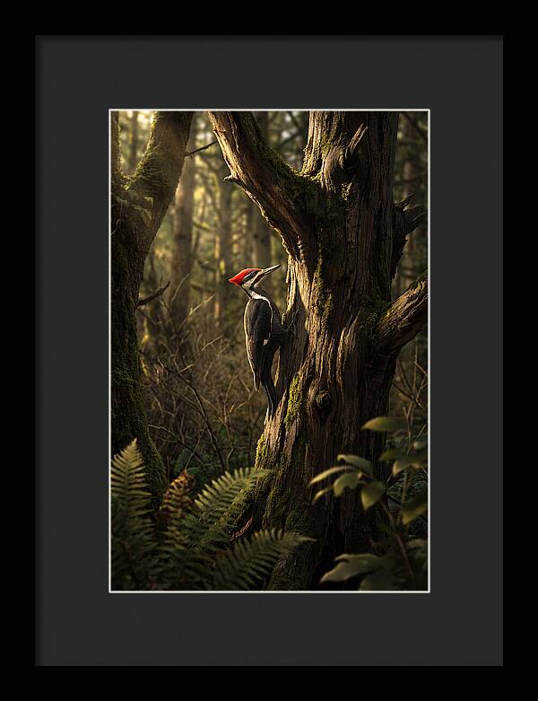 Woodpecker On Tree Trunk