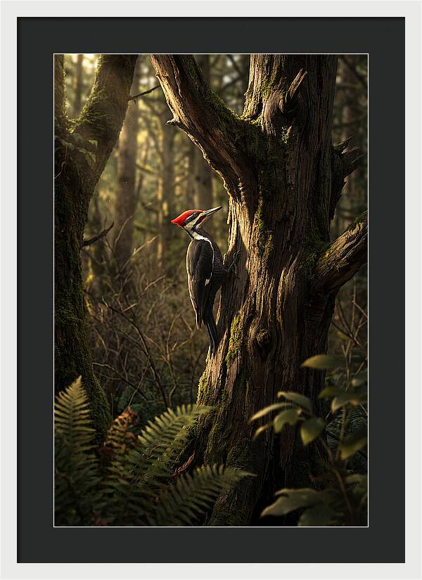 Woodpecker On Tree Trunk