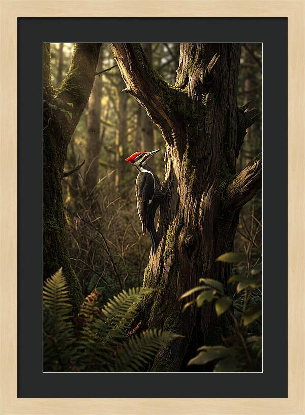 Woodpecker On Tree Trunk