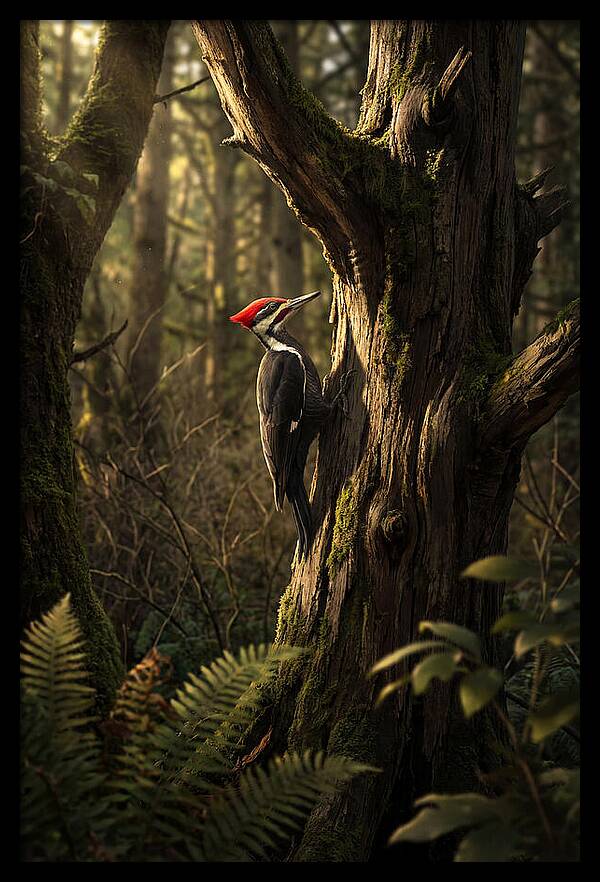 Woodpecker On Tree Trunk