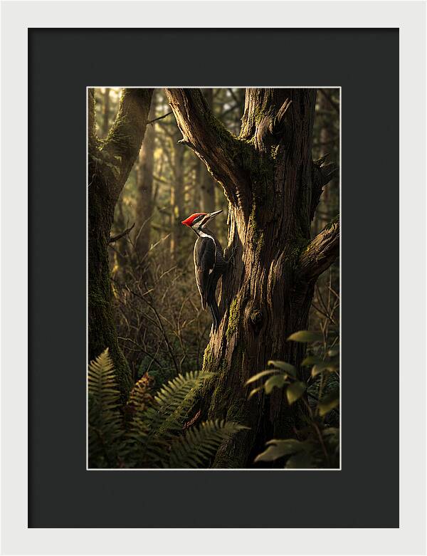 Woodpecker On Tree Trunk