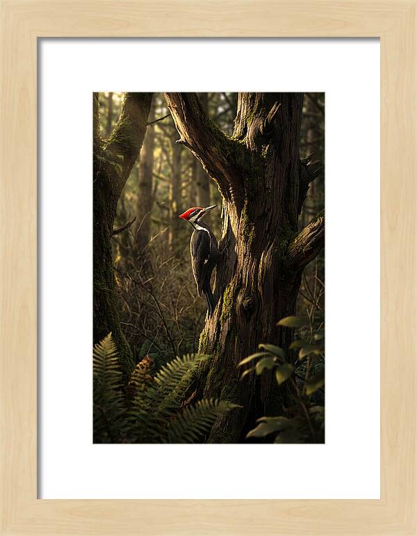 Woodpecker On Tree Trunk
