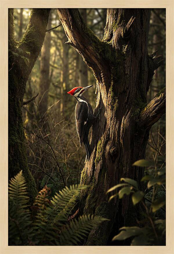 Woodpecker On Tree Trunk