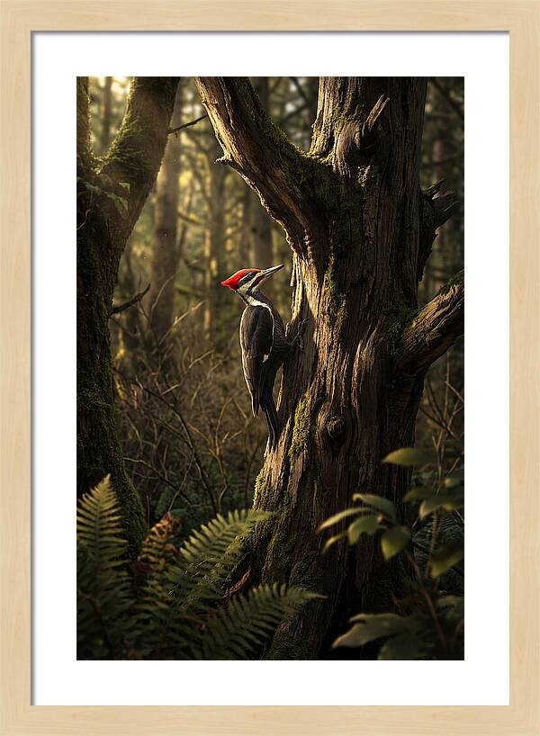 Woodpecker On Tree Trunk