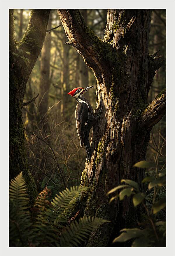 Woodpecker On Tree Trunk