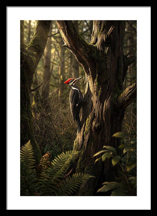 Woodpecker On Tree Trunk