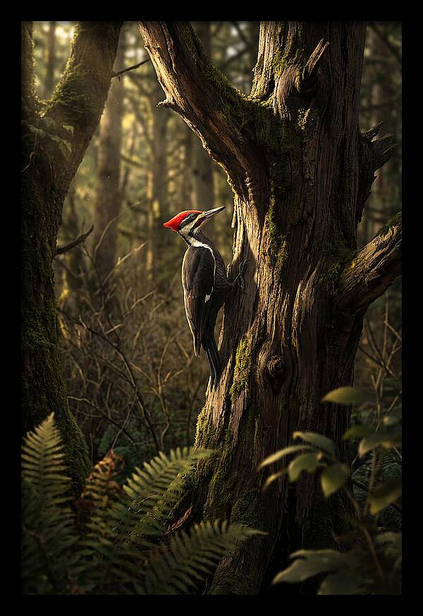 Woodpecker On Tree Trunk