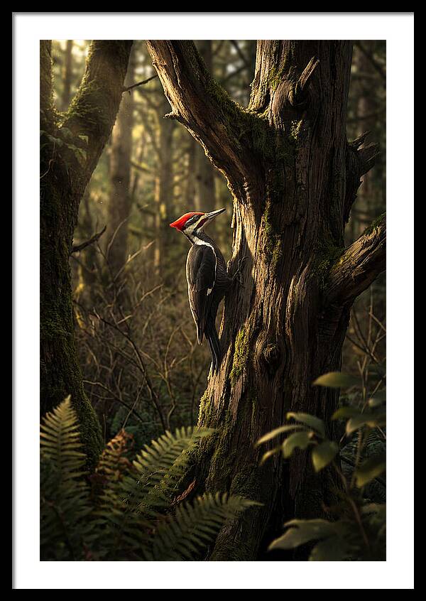 Woodpecker On Tree Trunk