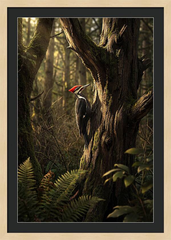 Woodpecker On Tree Trunk