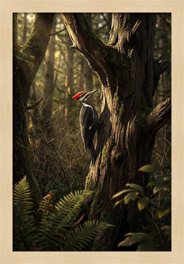 Woodpecker On Tree Trunk