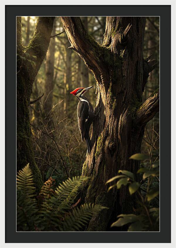 Woodpecker On Tree Trunk