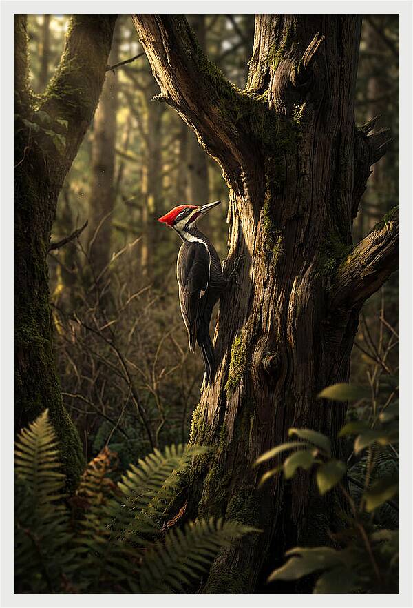 Woodpecker On Tree Trunk