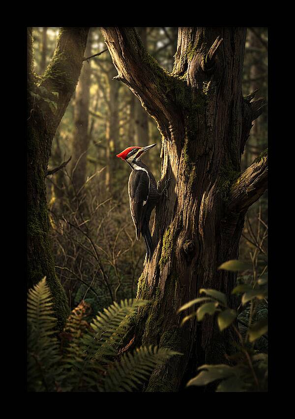 Woodpecker On Tree Trunk