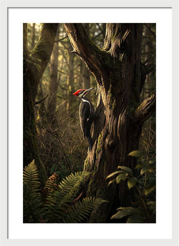 Woodpecker On Tree Trunk