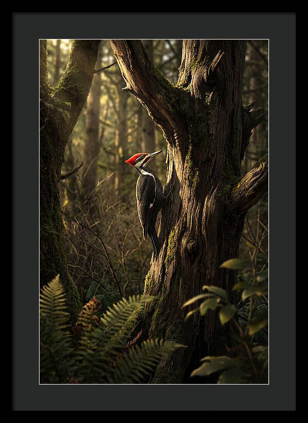Woodpecker On Tree Trunk