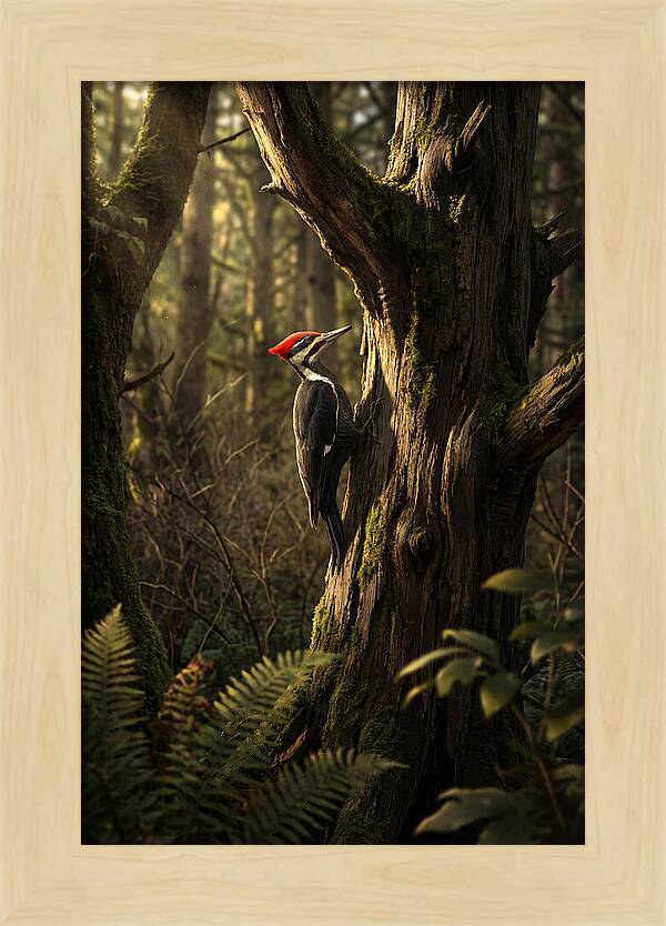 Woodpecker On Tree Trunk