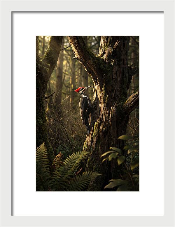 Woodpecker On Tree Trunk