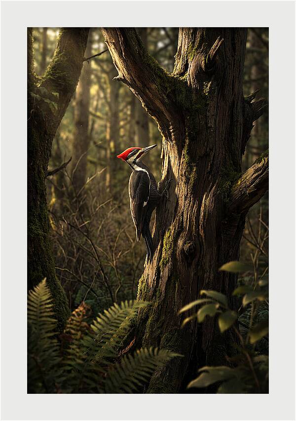 Woodpecker On Tree Trunk