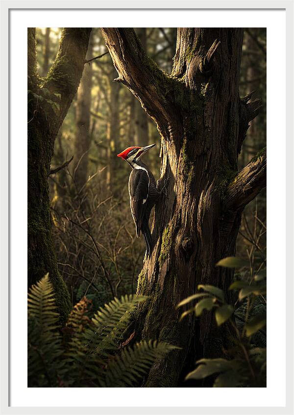 Woodpecker On Tree Trunk