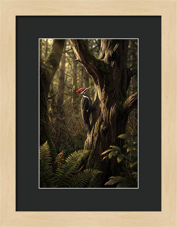 Woodpecker On Tree Trunk
