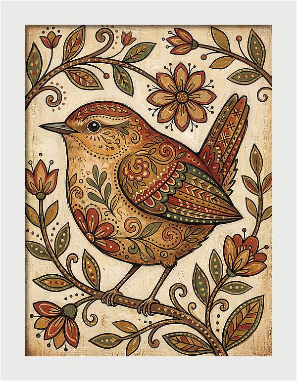 Wren Among Floral Patterns