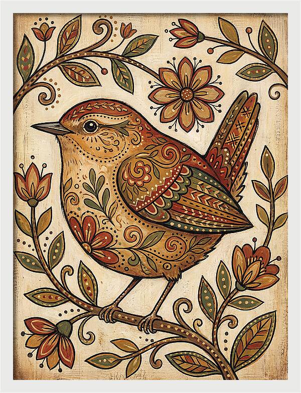 Wren Among Floral Patterns